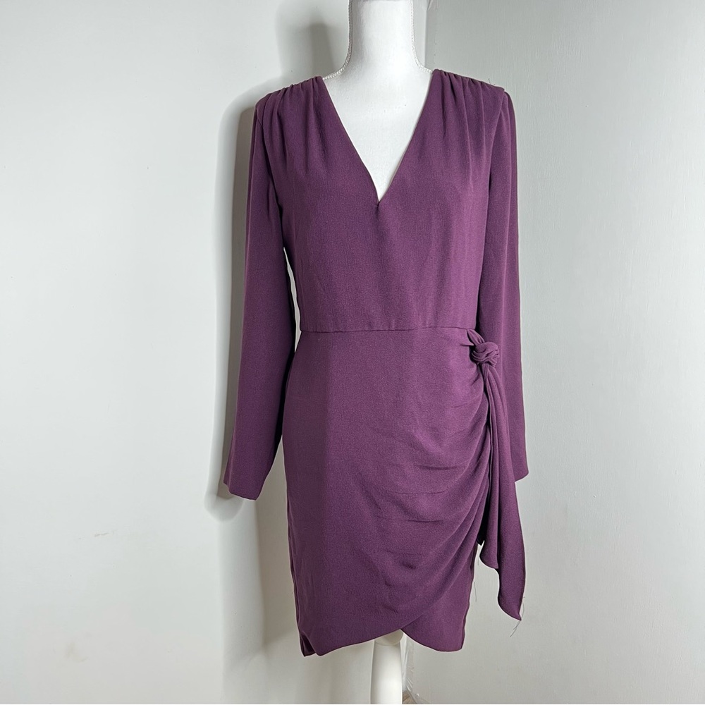 DRESS THE POPULATION Aila Mini Wrap Dress in Boysenberry size L - Picture 5 of 14
